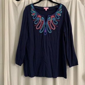 Lily Pulitzer navy blue tunic with embroidery
